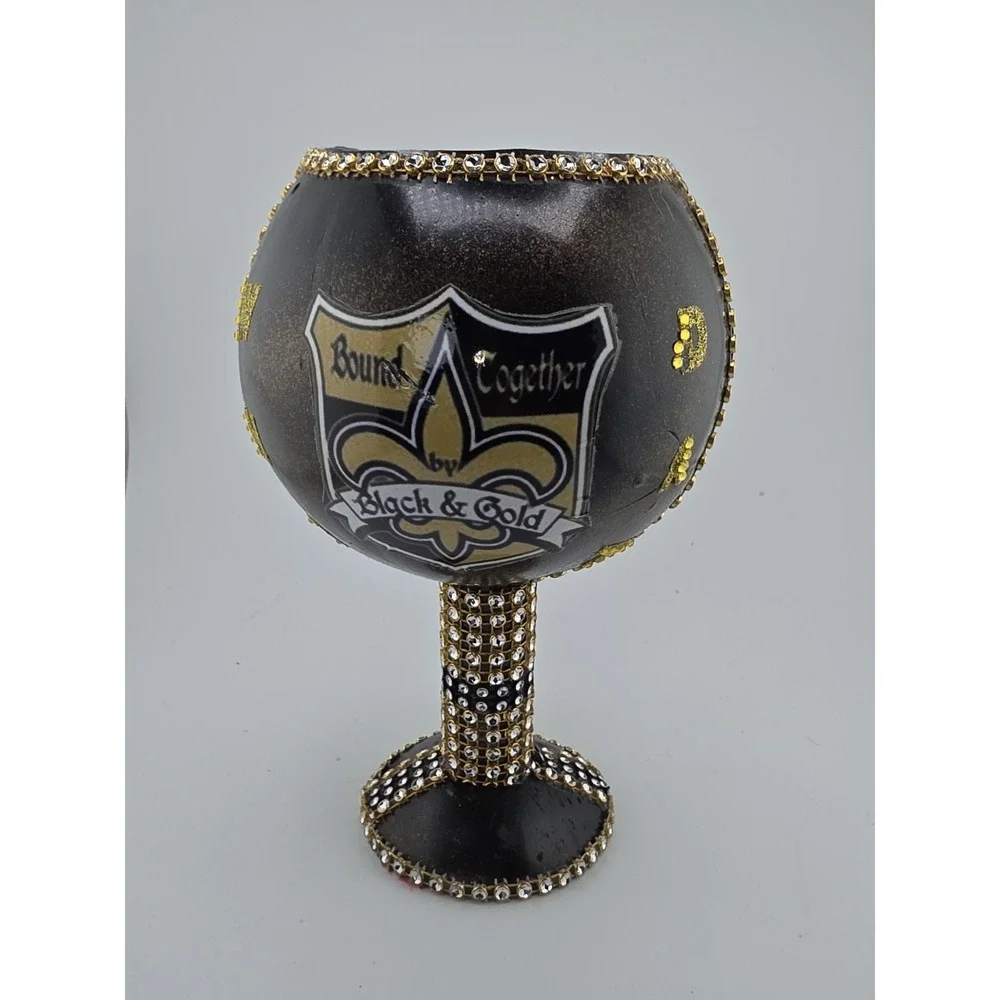 New Orleans Saints Fleur De Lis Rhinestone Goblet & Matching Zipper‎ Pouch Set